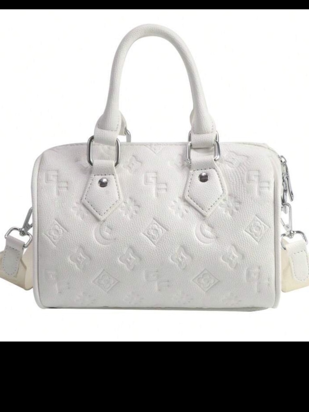White Embossed Satchel with Detachable Strap